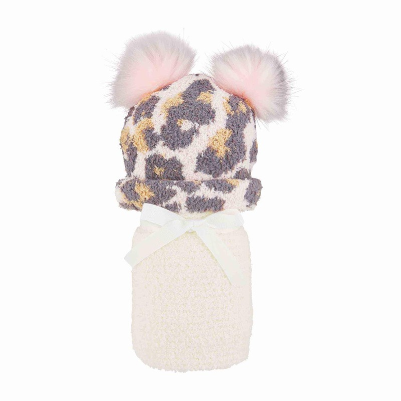 Ivory Chenille Blanket & Leopard Hat