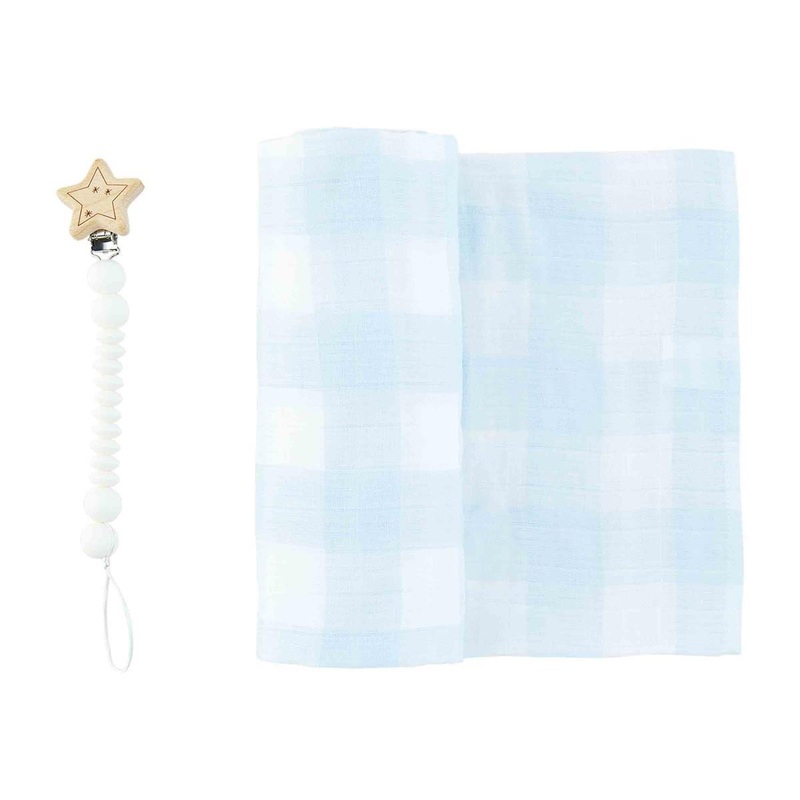 Blue Gingham Swaddle Gift Set