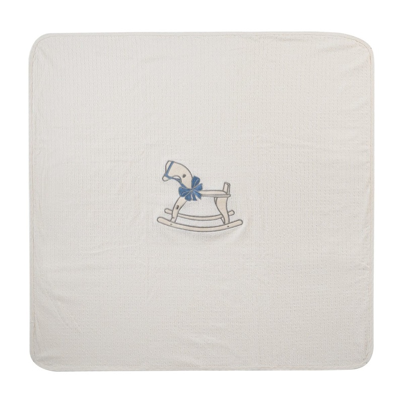 Rocking Horse Embroidered Blanket – White Blue