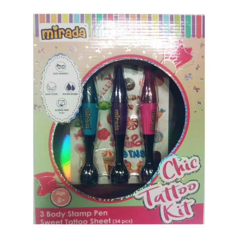 Mirada Chic Tattoo Kit 3 Body Stamp Pen & Sweet Tattoo Sheet