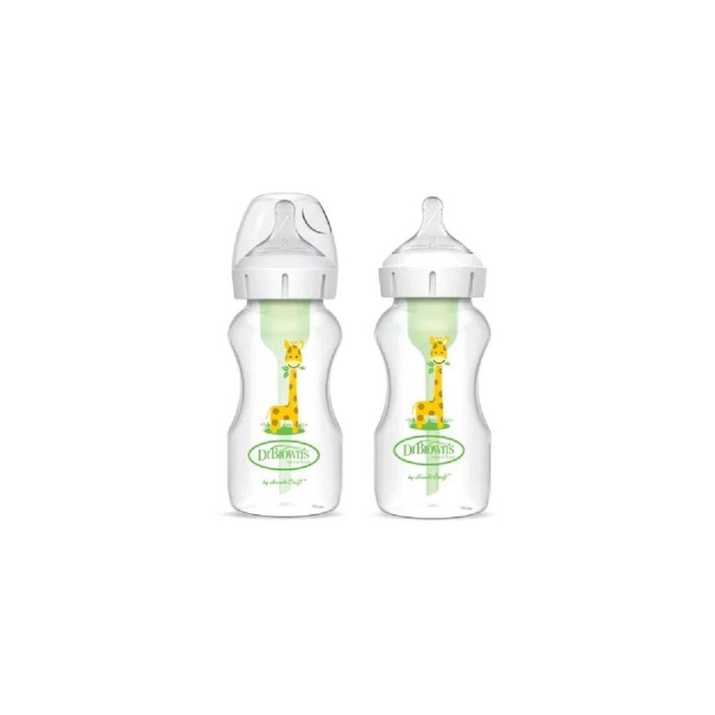 Dr. Browns  9oz/270 mL Wide Neck Anti-Colic Options+ Baby Bottle (Giraffe) 2-pack