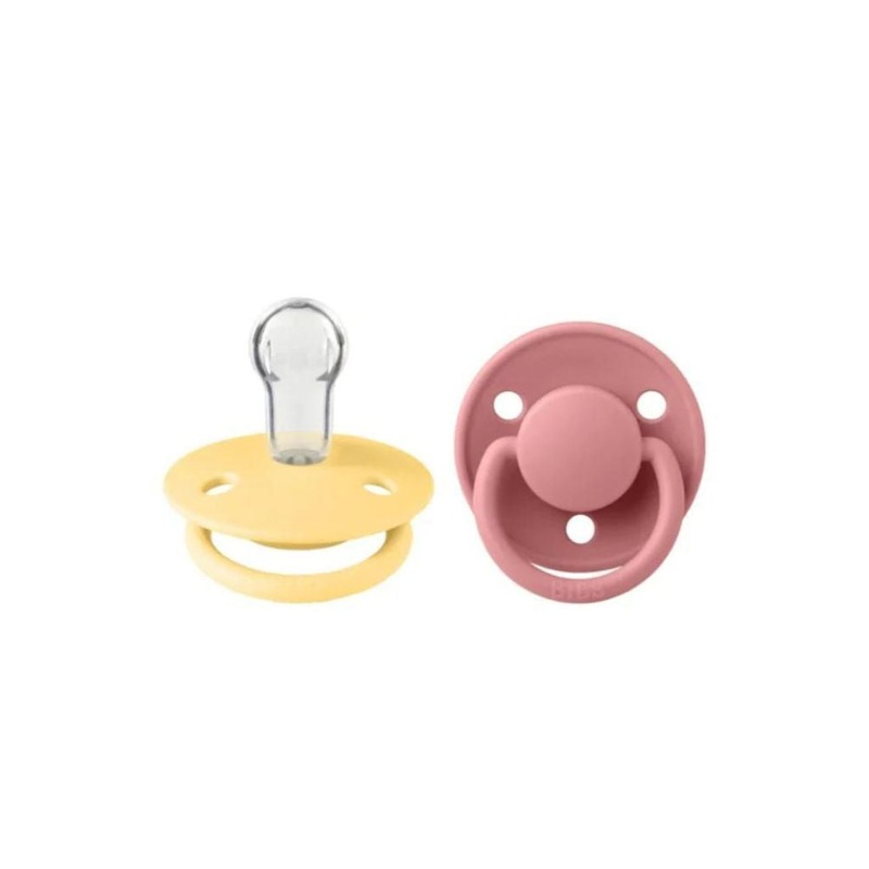 BIBS De Lux Silicone Pacifier  Twin Pack – 0-3 years Pale Butter / Dusty Pink