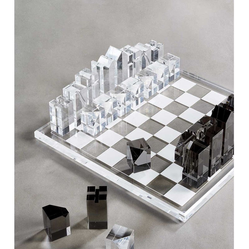 Clear and Smoke Grey Acrylic Chess Set S97416203