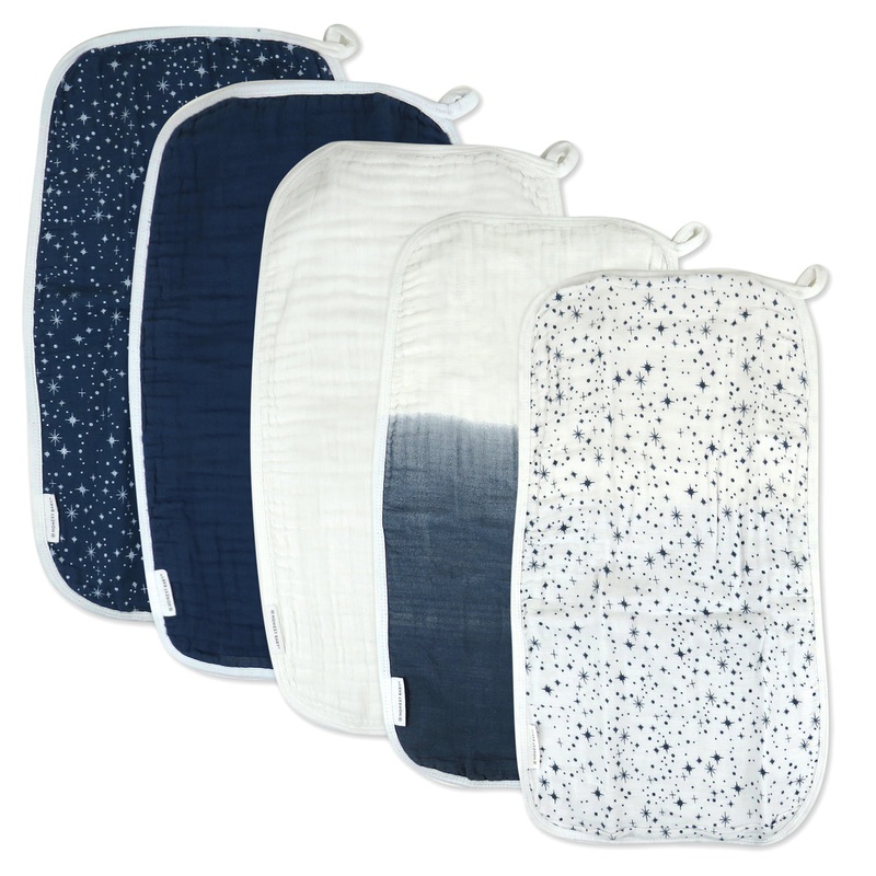 5-Pack Organic Burp Cloths, Twinkle Star Navy