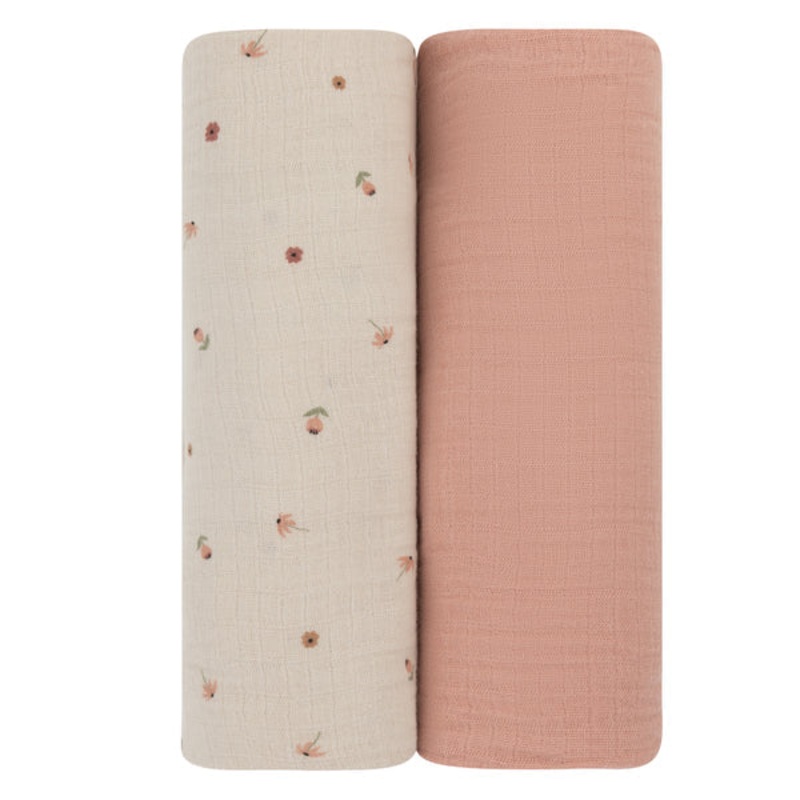 Cotton Muslin Swaddle 2 Pak | Garden Flowers | Pink Peony | Ely’s & Co