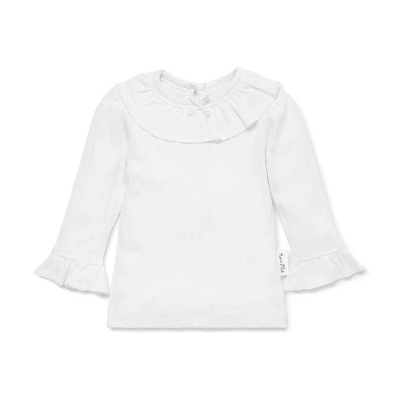Aster and Oak Long Sleeve Pointelle Top – White