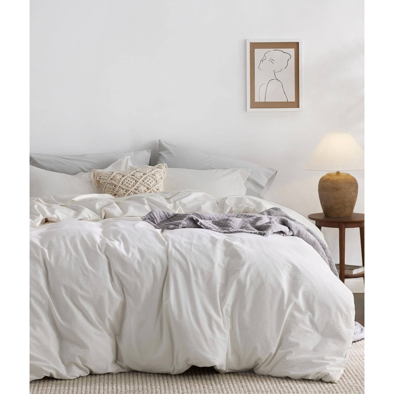 100% Washed Cotton Duvet Cover- King / White