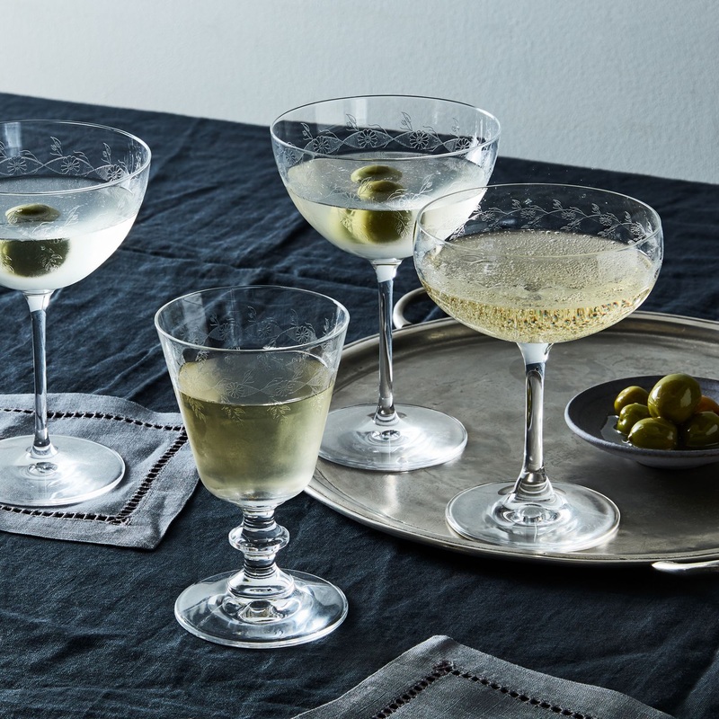 Vintage-Inspired Etched Cocktail Glasses (Martini Set of 4)