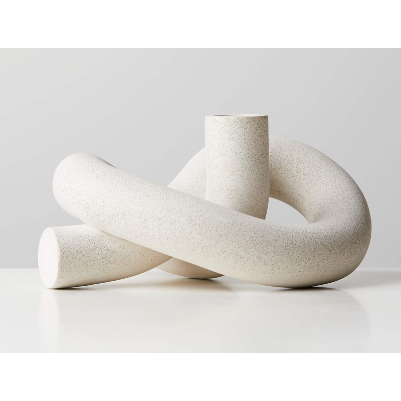 Asha Speckled Cement Knotted Taper Candle Holder S97416193
