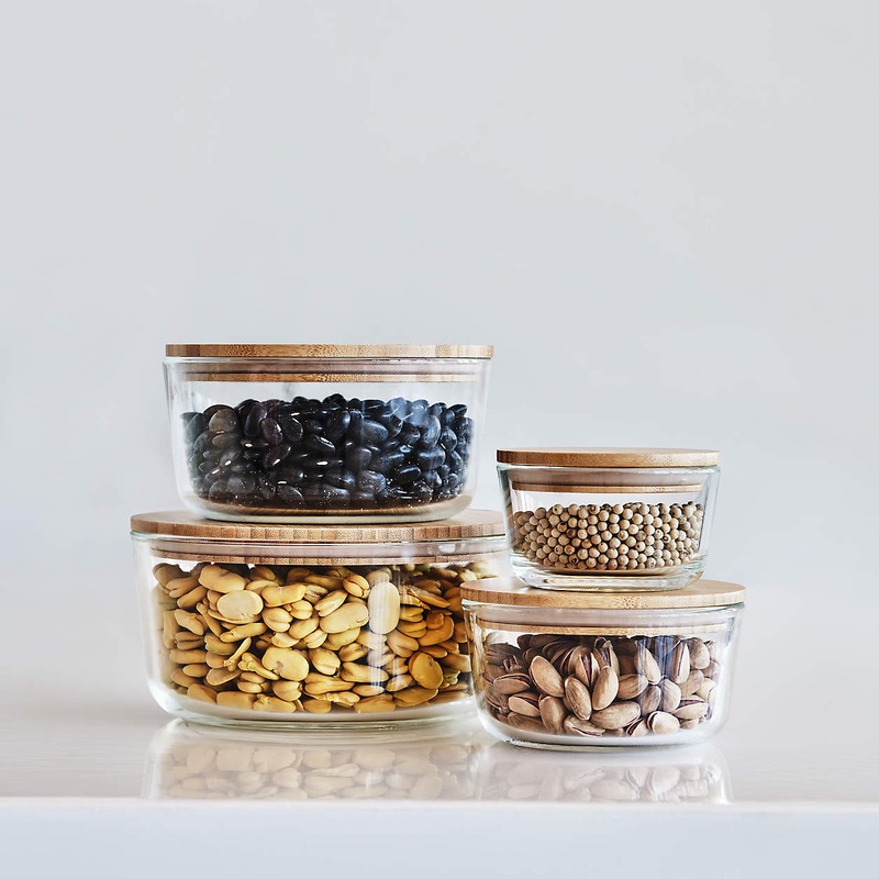 7-Cup Round Glass Storage Container with Bamboo Lid