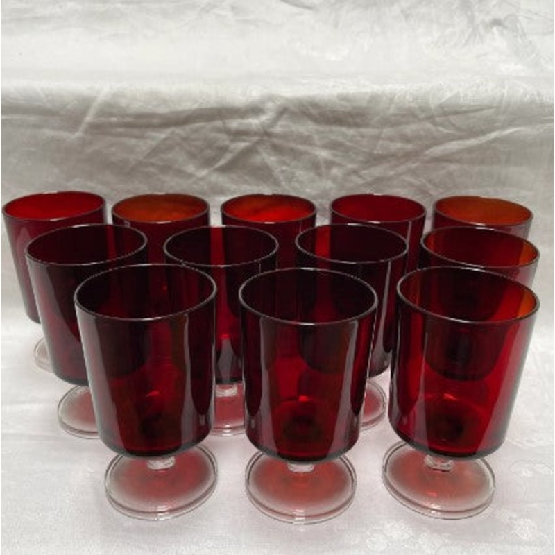 Vintage French Crystal Red Glasses- Set of 12