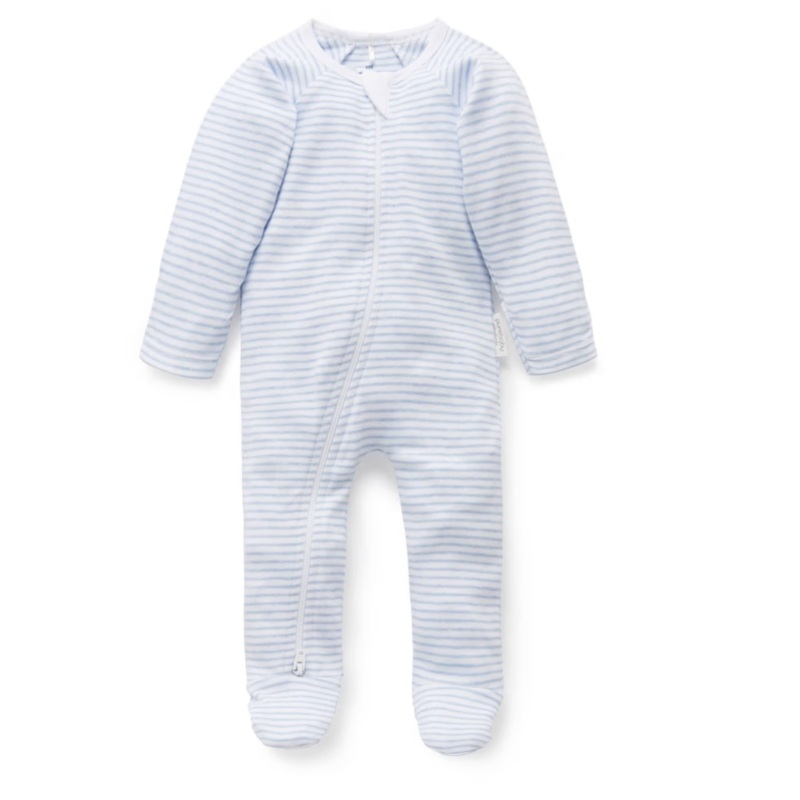 Purebaby Zip Growsuit – Pale Blue Stripe