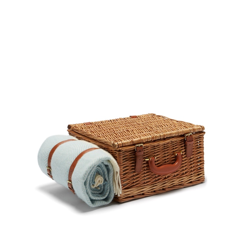 Wool blanket and wicker picnic basket set