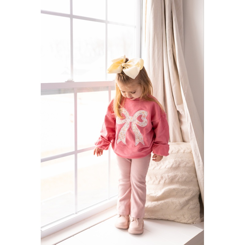 Applique Floral Bow Crewneck Sweatshirt
