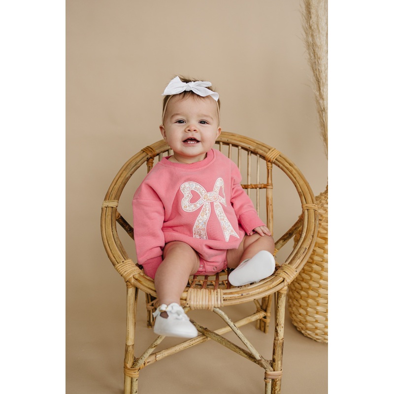 Applique Floral Bow Sweatshirt Romper