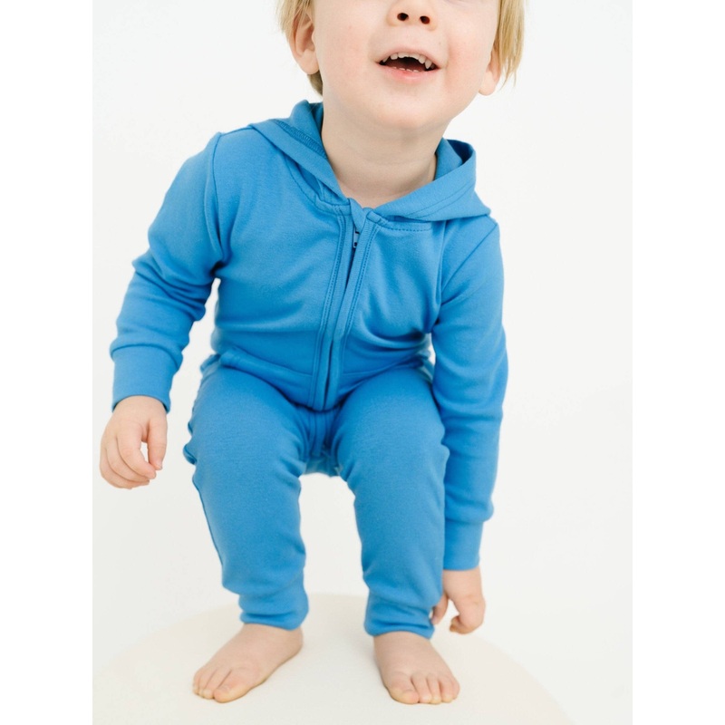 Zip Up Hooded Romper | Cobalt