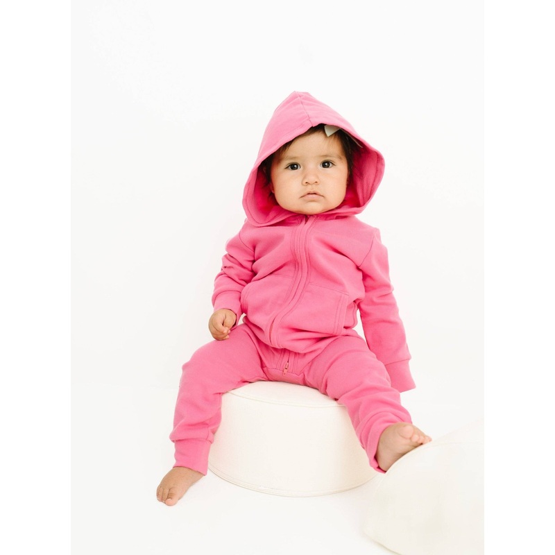 Zip Up Hooded Romper | Bright Pink
