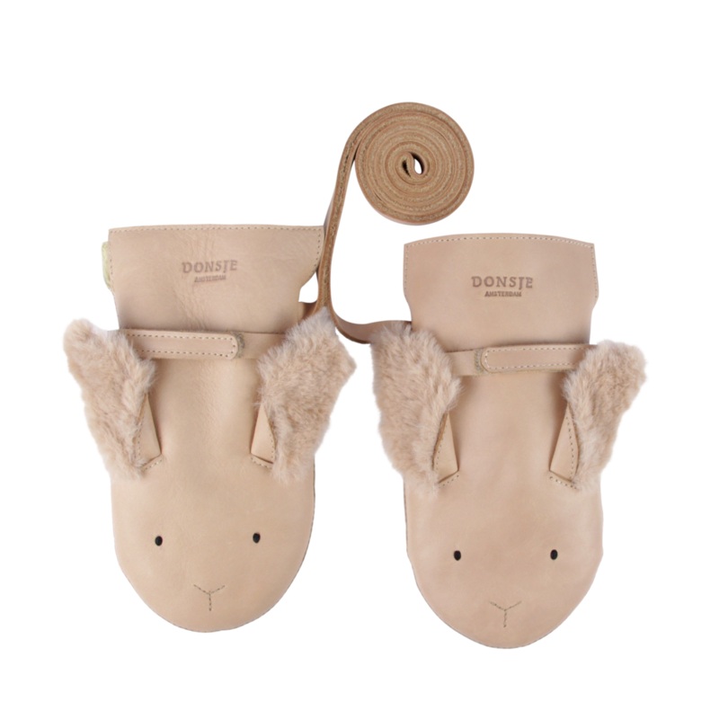 Kapi Exclusive Mittens | Fluffy Bunny | Light Rust Leather