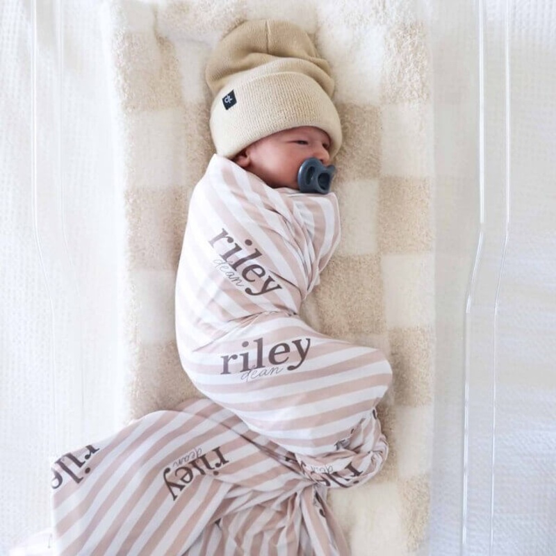 Latte Stripes Personalized Swaddle Blanket