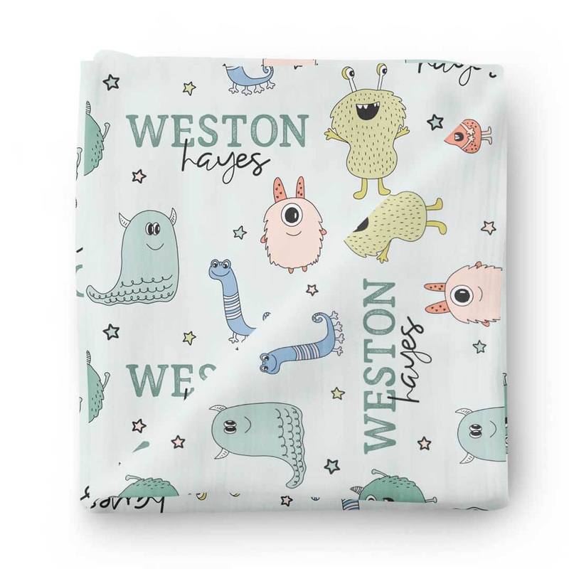 Monster Mash Personalized Baby Name Swaddle Blanket