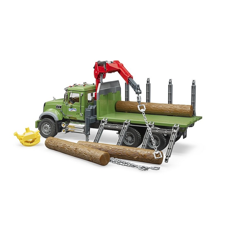 Bruder 02824 MACK Granite Truck Timber truck with loading crane, grab & 3 trunks