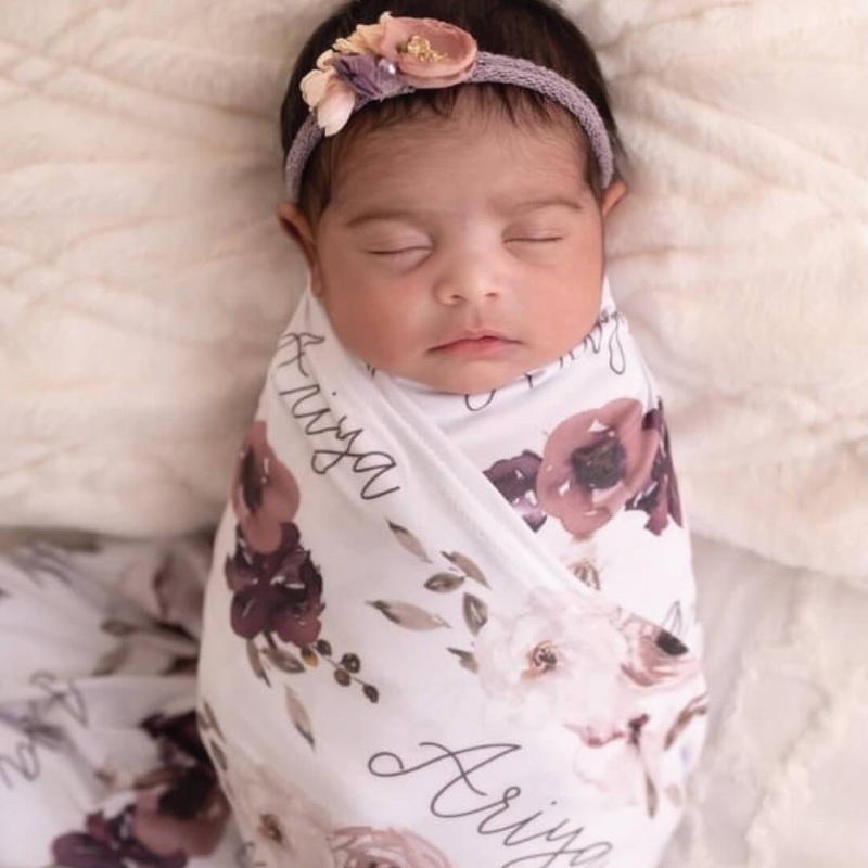 Demi’s Dusty Purple Floral Personalized Baby Name Swaddle