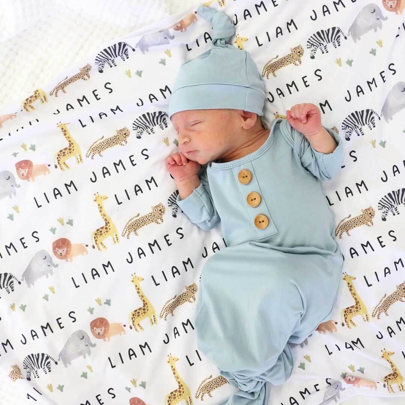 Safari Party Personalized Baby Name Swaddle