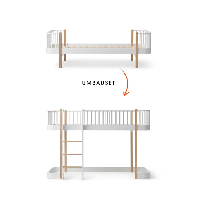Wood Umbau-Set vom Original Einzelbett/Juniorbett/Junior Bettsofa zum halbhohen Hochbett 138 cm, wei/eiche