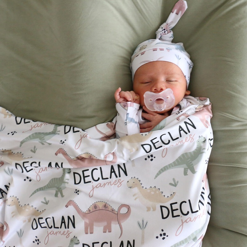 Prehistoric Pals Personalized Baby Name Swaddle Blanket
