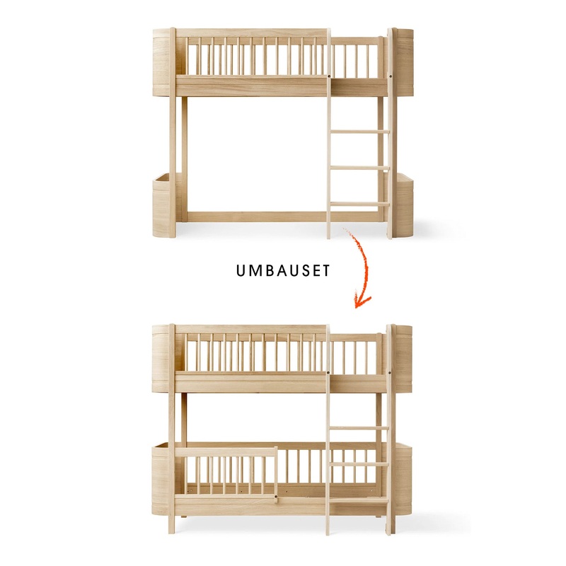 Wood Umbau-Set von Mini+ halbhohes Hochbett zum halbhohen Etagenbett/ eiche