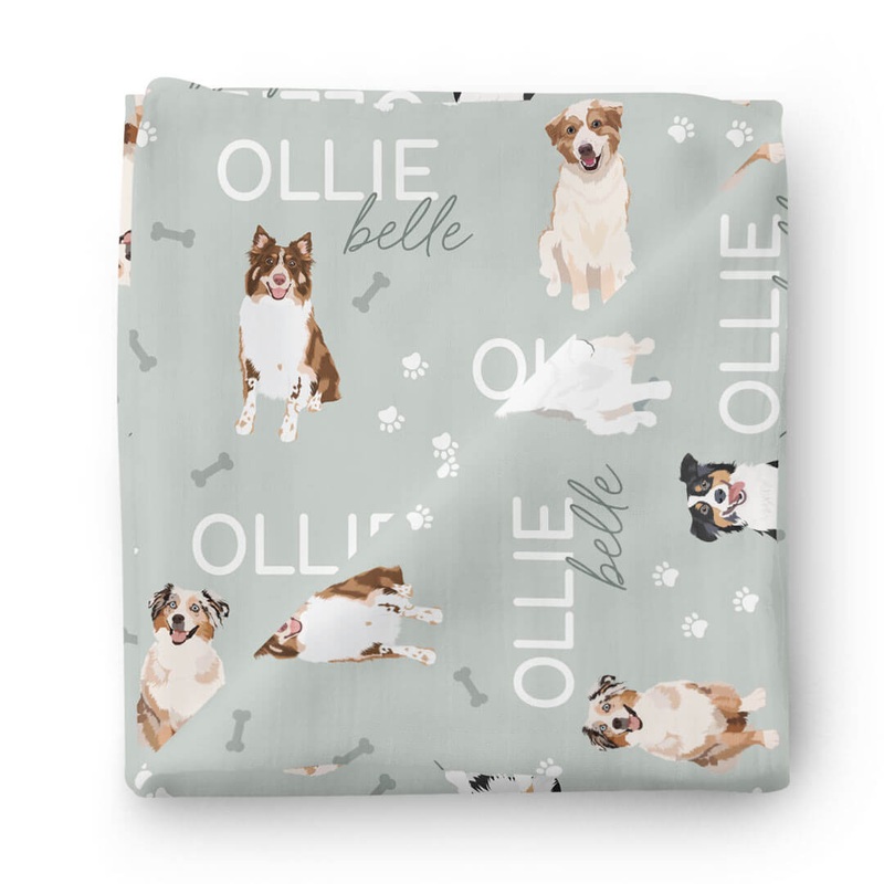 Personalized Baby Name Swaddle Blanket | Australian Shepherd