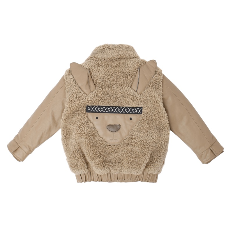 Yuki Leather Jacket | Alpaca | Beige Curly Faux Fur