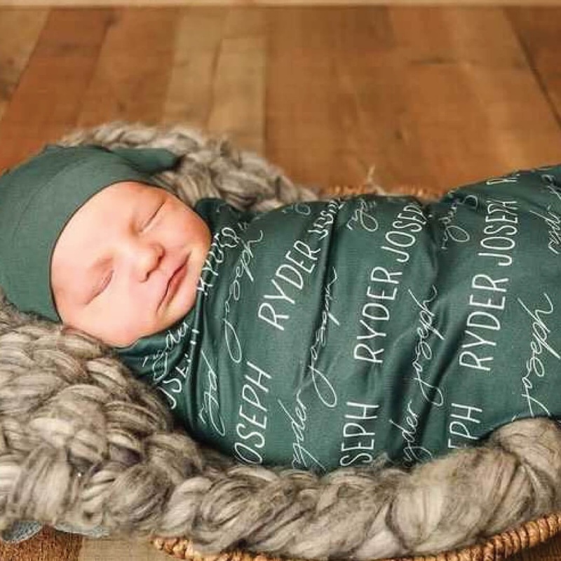 Personalized Forest Green Baby Name Swaddle Blanket – Block & Script