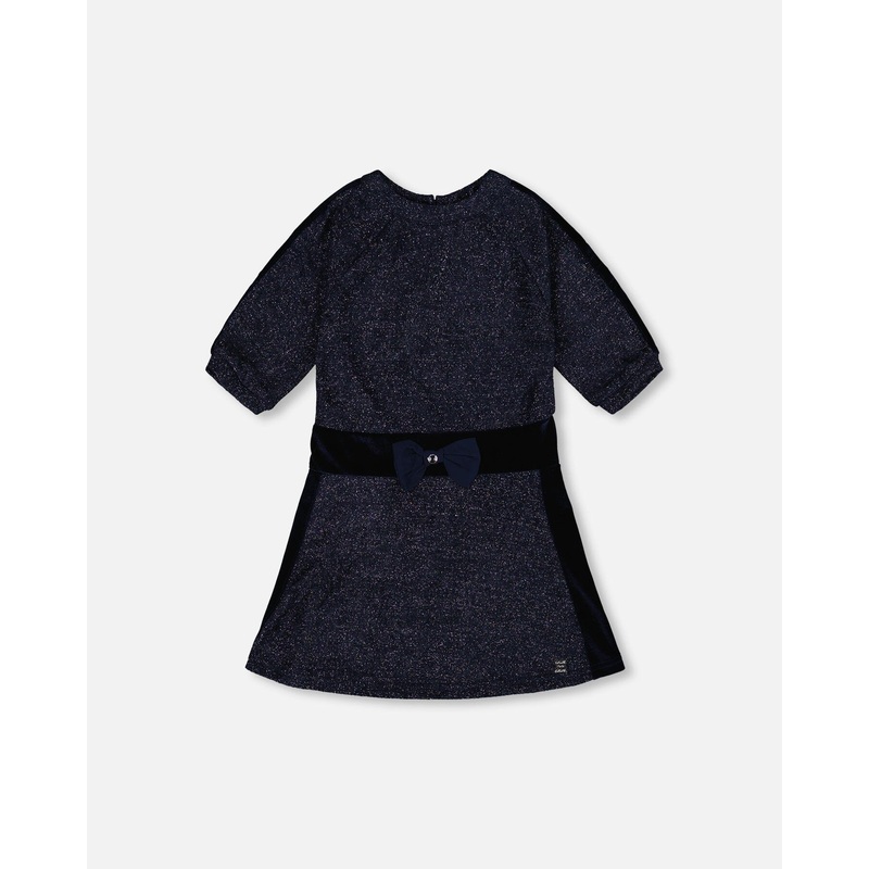 3/4 Sleeve Lurex Dress Navy Blue
