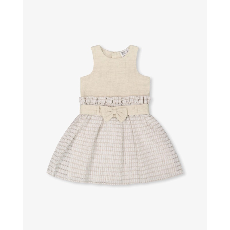 Bi-Material Belted Dress Beiges