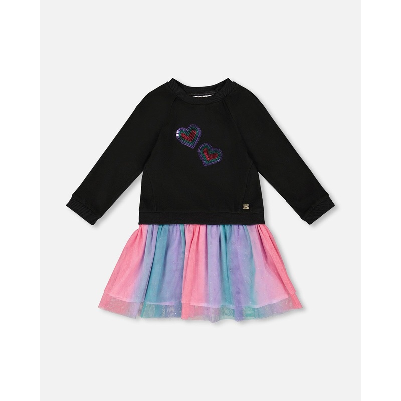 Bi-Material Dress Black With Mesh Skirt