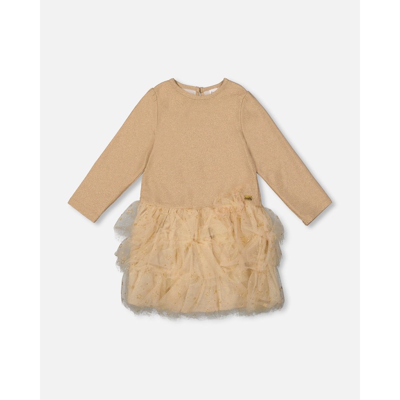 Glittering Mesh Skirt Party Dress Beige