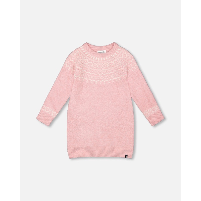 Knitted Dress With Norvegian Jacquard Dusty Pink