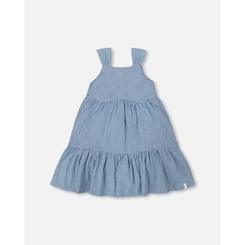 Multi-Tiered Eyelet Dress Gray Blue