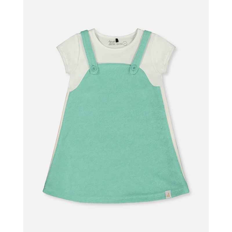Terry Cloth Dress Turquoise And Off-White