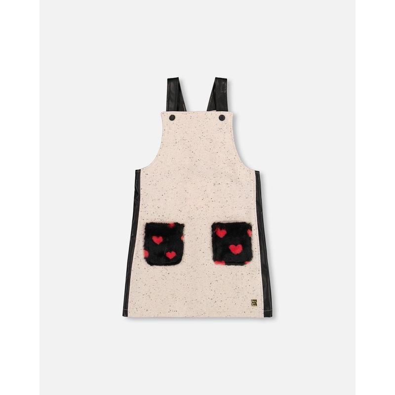 Glittering French Terry Overall Dress Beige And Black