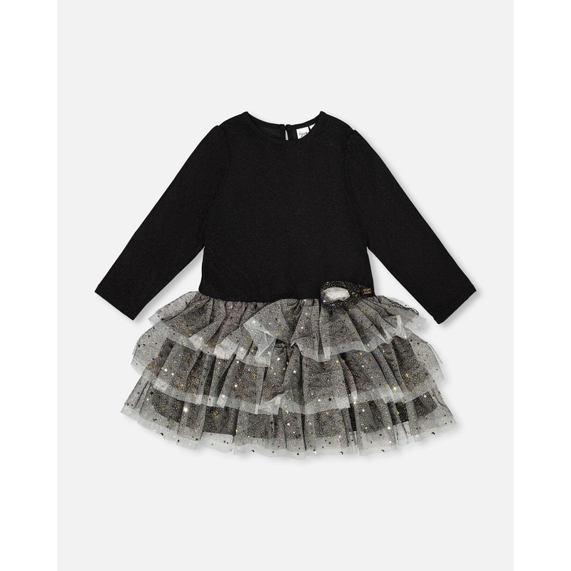 Glittering Mesh Skirt Party Dress Black