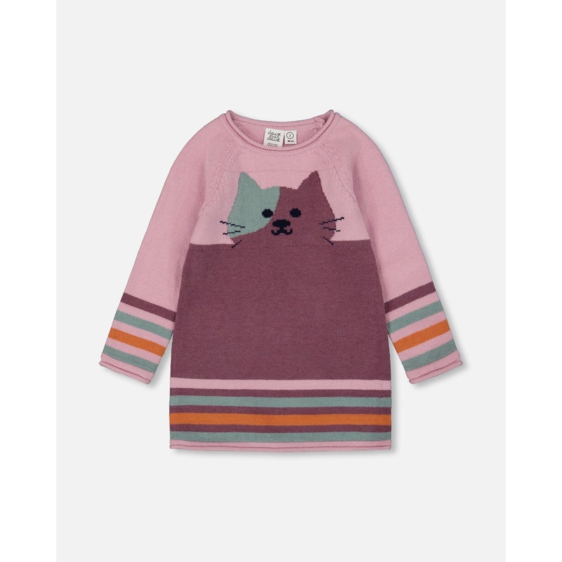 Knitted Dress Dusty Pink With Cat