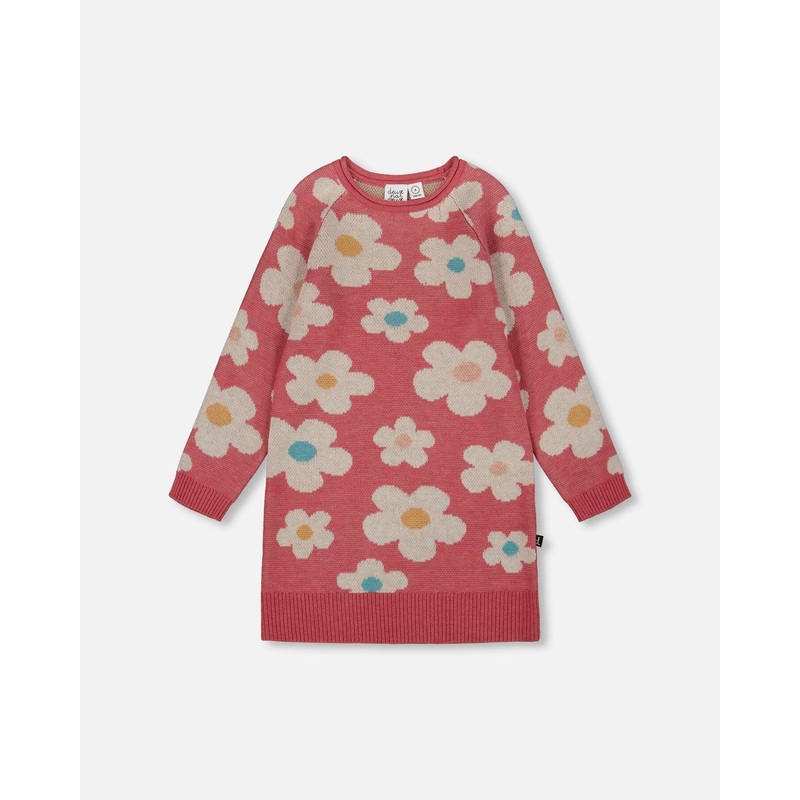 Knitted Dress With Flower Jacquard Old Pink And Beige