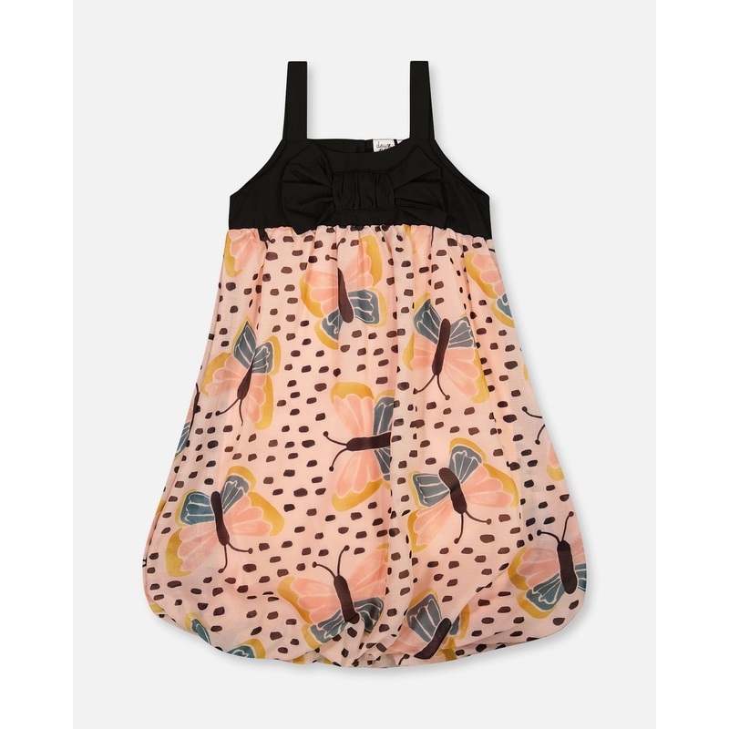 Printed Bubble Dress Black And Pink Butterflies