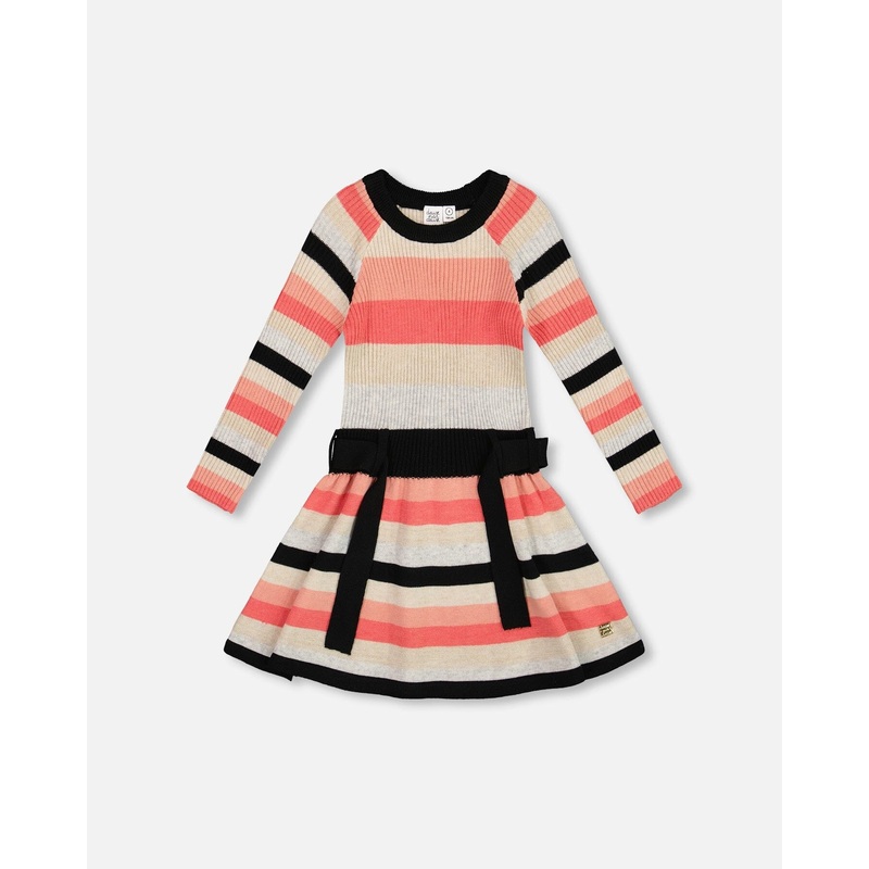 Striped Knit Dress Beige Black And Pink