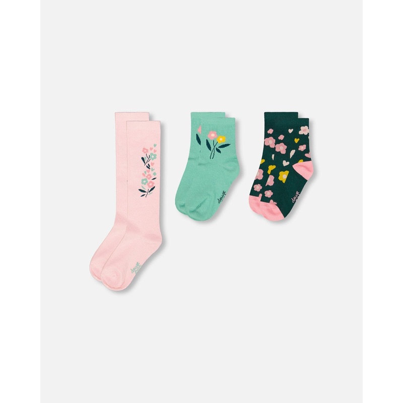 3-Pack Knit Socks Pink And Green