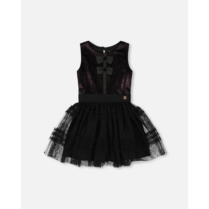 Sleeveless Bi-Material Velour And Mesh Dress Black