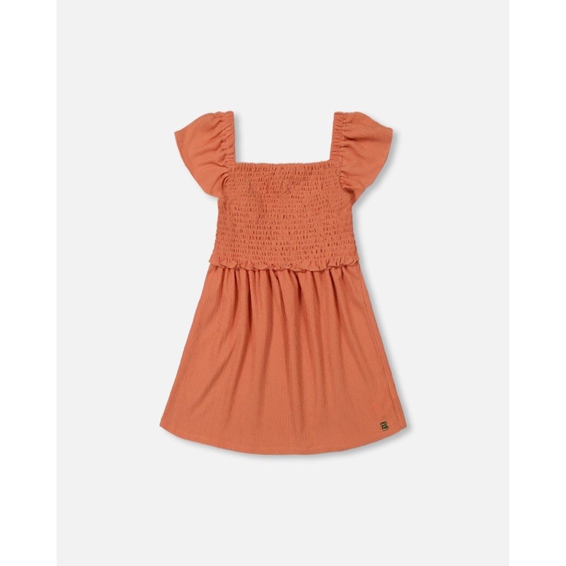 Textured Smocked Dress Orange