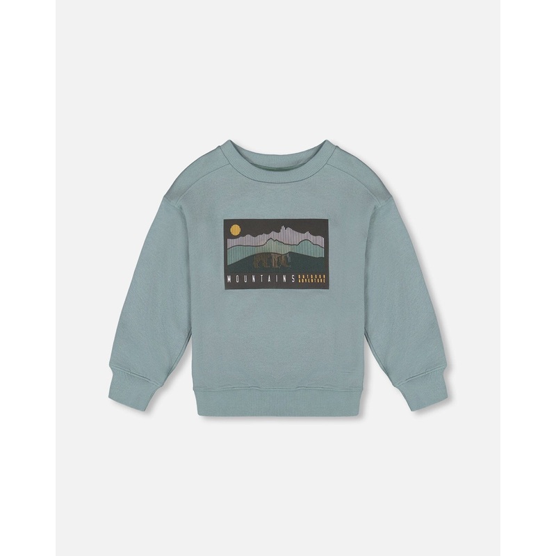 Animated Print French Terry Sweatshirt Sage Green
